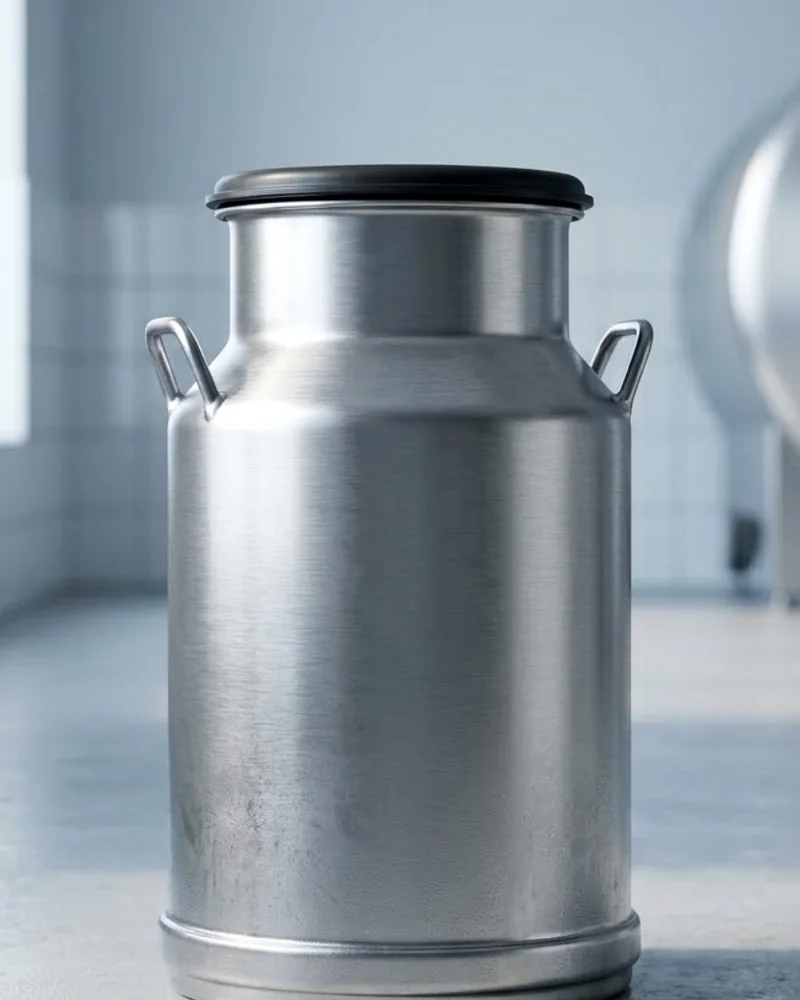 Detalle de cantina de aluminio de 30 litros con tapa de caucho