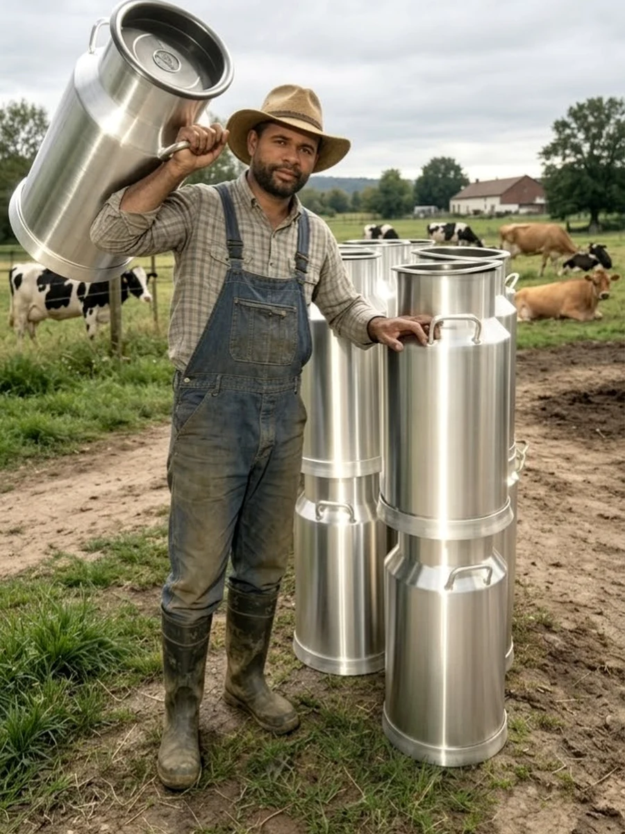 Cantina de aluminio de 40 litros en finca y entorno rural