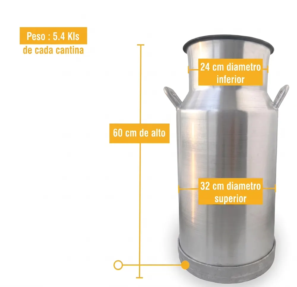 Cantina de aluminio, vista completa con medidas