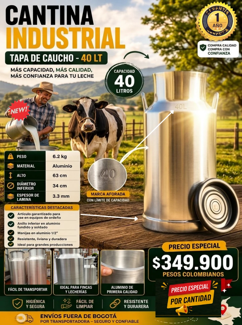 Ficha completa cantina de aluminio 40 litros tapa de caucho