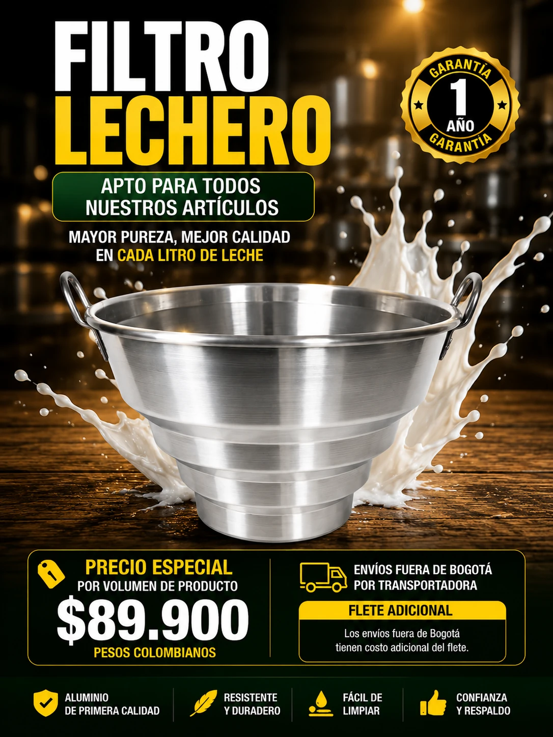 Ficha completa filtro lechero de aluminio