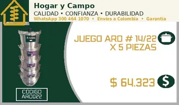 Juego aro # 14/22 x 5 piezas, código ARO022
