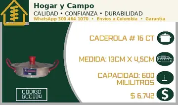 Cacerola # 16 CT, código GCC004