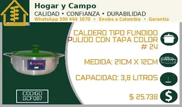 Caldero tipo fundido pulido con tapa color # 24, código GCF007