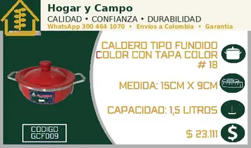 Caldero tipo fundido color con tapa color # 18, código GCF009