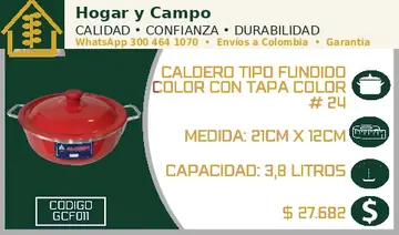 Caldero tipo fundido color con tapa color # 24, código GCF011