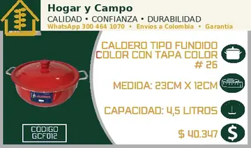 Caldero tipo fundido color con tapa color # 26, código GCF012
