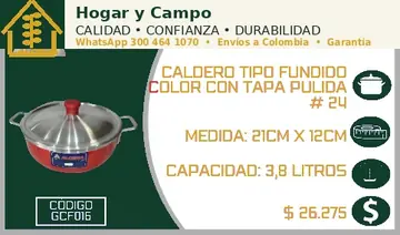 Caldero tipo fundido color con tapa pulida # 24, código GCF016