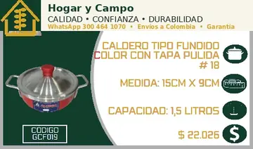Caldero tipo fundido color con tapa pulida # 18, código GCF019