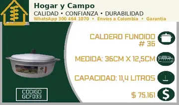 Caldero fundido # 36, código GCF033