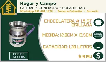 Chocolatera # 1,5 ST brillada, código GCH005