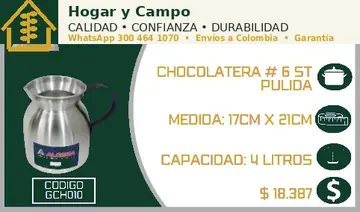 Chocolatera # 6 ST pulida, código GCH010