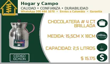 Chocolatera # 4 CT brillada, código GCH034