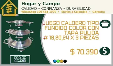 Juego caldero tipo fundido color con tapa pulida # 18,20,24 x 3 piezas, código GCJ010
