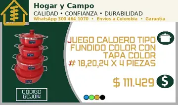 Juego caldero tipo fundido color con tapa color # 18,20,24 x 4 piezas, código GCJ014