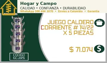 Juego caldero corriente # 14/22 x 5 piezas, código GCJ026