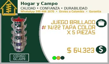 Juego brillado # 14/22 tapa color x 5 piezas, código GCJ028