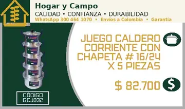 Juego caldero corriente con chapeta # 16/24 x 5 piezas, código GCJ032