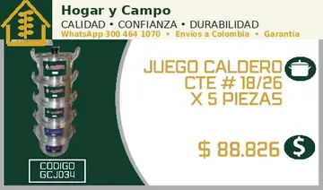 Juego caldero CTE # 18/26 x 5 piezas, código GCJ034