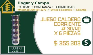 Juego caldero corriente # 30/40 x 6 piezas, código GCJ047