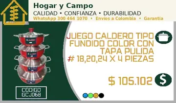Juego caldero tipo fundido color con tapa pulida # 18,20,24 x 4 piezas, código GCJ068