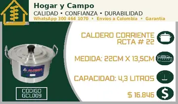 Caldero corriente rcta # 22, código GCL009