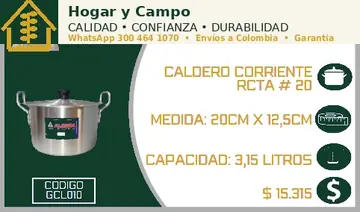 Caldero corriente rcta # 20, código GCL010
