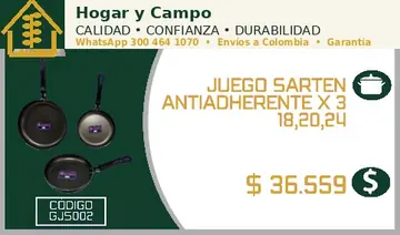 Juego sarten antiadherente x 3 18,20,24, código GJS002