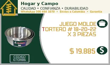 Juego molde tortero # 18-20-22 x 3 piezas, código GTOR06